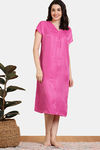 Zivame Checkered Sheen Woven Mid Length Nightdress - Pink Yarrow — thumbnail 2